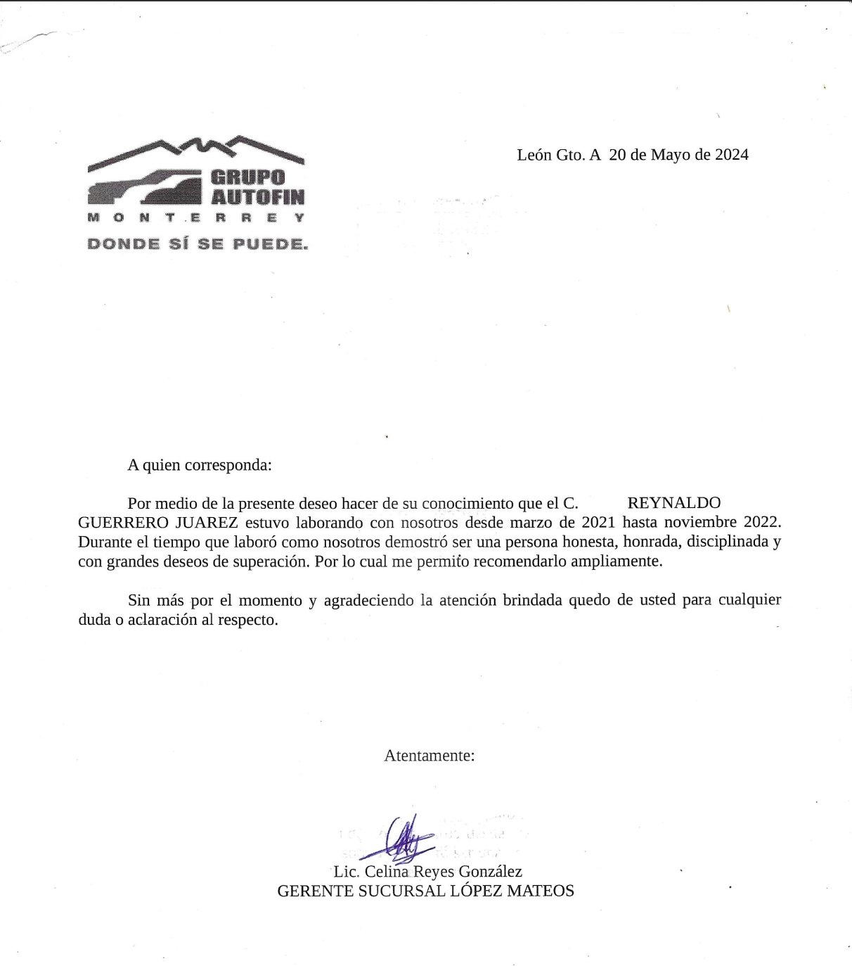 Carta de Recomendacion AutofinMonterrey